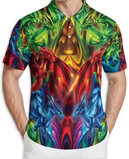 Amazing Dragon 3D Polo Shirt for Men – Colorful Fantasy Mythical Art Style | Azhobbyshop