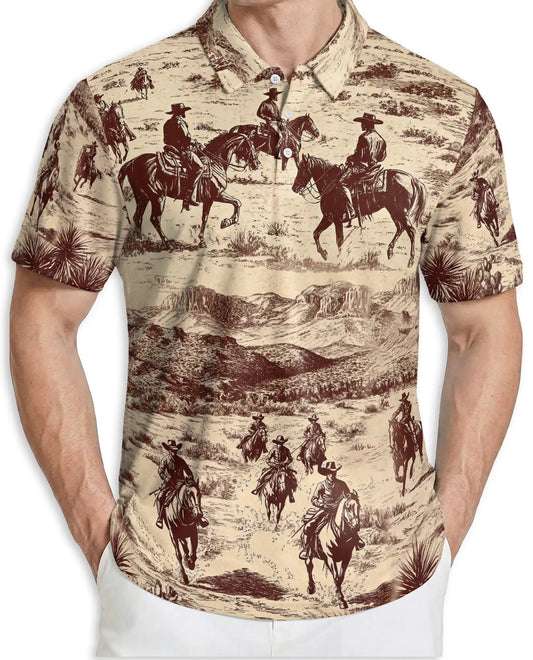 Western Cowboy 3D Polo Shirt for Men – Vintage Style | Azhobbyshop