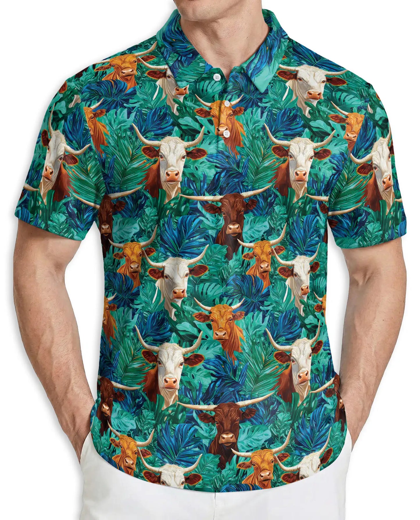 Texas Longhorn Cattle Polo Shirt – Western Ranch Hawaiian Style | Azhobbyshop