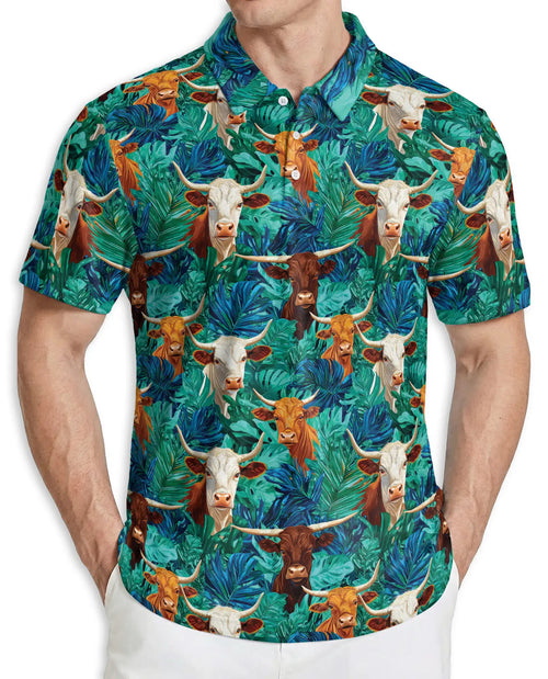 Texas Longhorn Cattle Polo Shirt – Western Ranch Hawaiian Style | Azhobbyshop