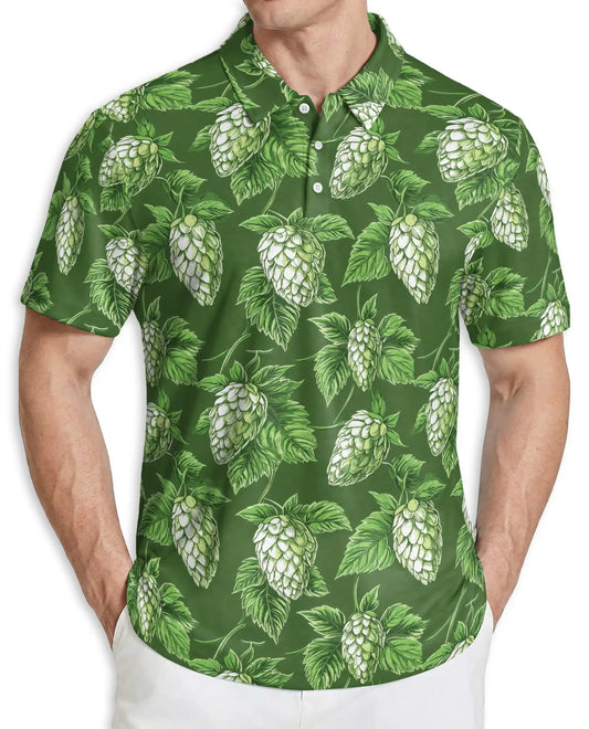 Hop Beer Hawaiian Polo Shirt – Green Hops Brewery Pattern Shirt | Azhobbyshop