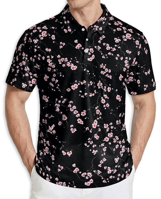 Pink Sakura Polo Shirt – Cherry Blossom Japanese Floral Style | Azhobbyshop