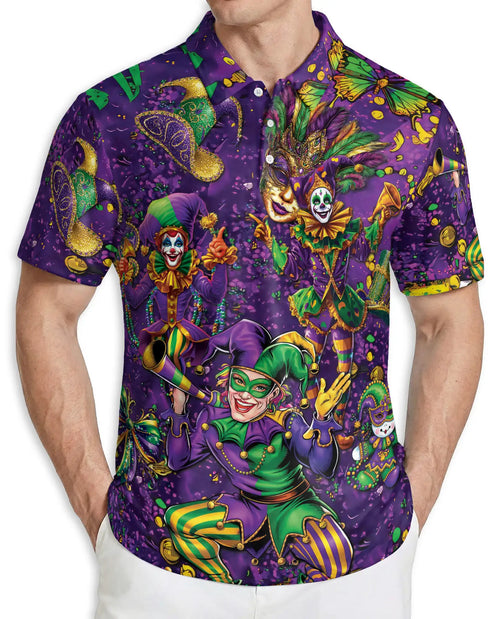 Mardi Gras Jester Mask Purple Green Polo Shirt | Azhobbyshop
