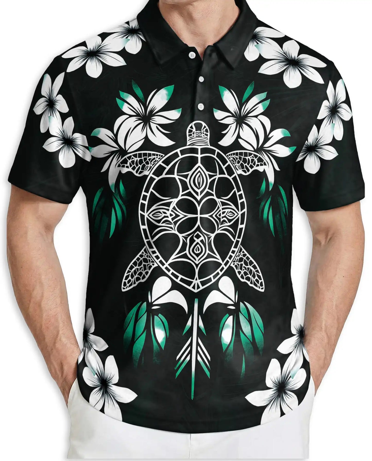 Sea Turtle Polo Shirt- Hawaiian Floral Tropical Beach Style | Azhobbyshop