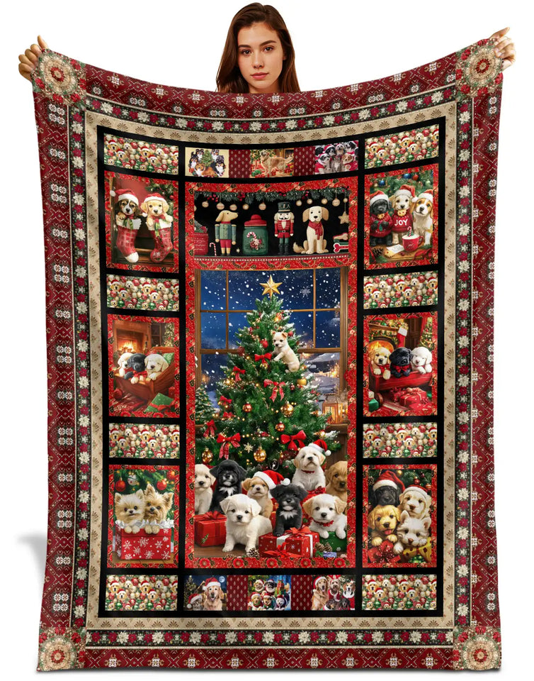 Christmas Dog Blanket – Puppy Christmas Tree Patchwork Holiday Throw