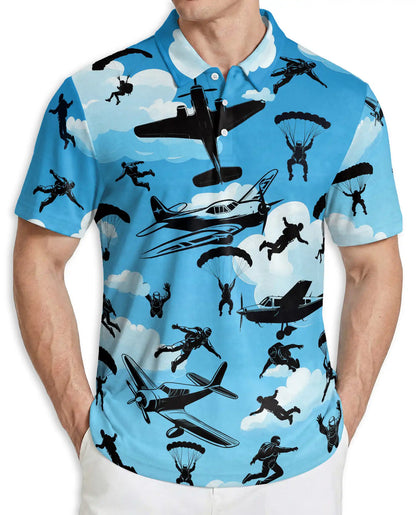 Skydiving Adventure 3D Polo Shirt for Men – Parachute & Airplane Print | Azhobbyshop