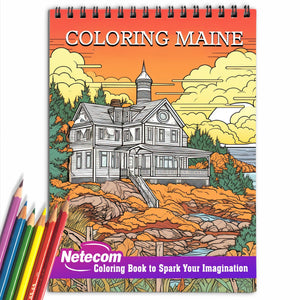 Coloring Maine Spiral Bound Coloring Book, Immerse Yourself in 30 Captivating Coloring Pages Showcasing the Unique Culture and Iconic Landmarks of Maine