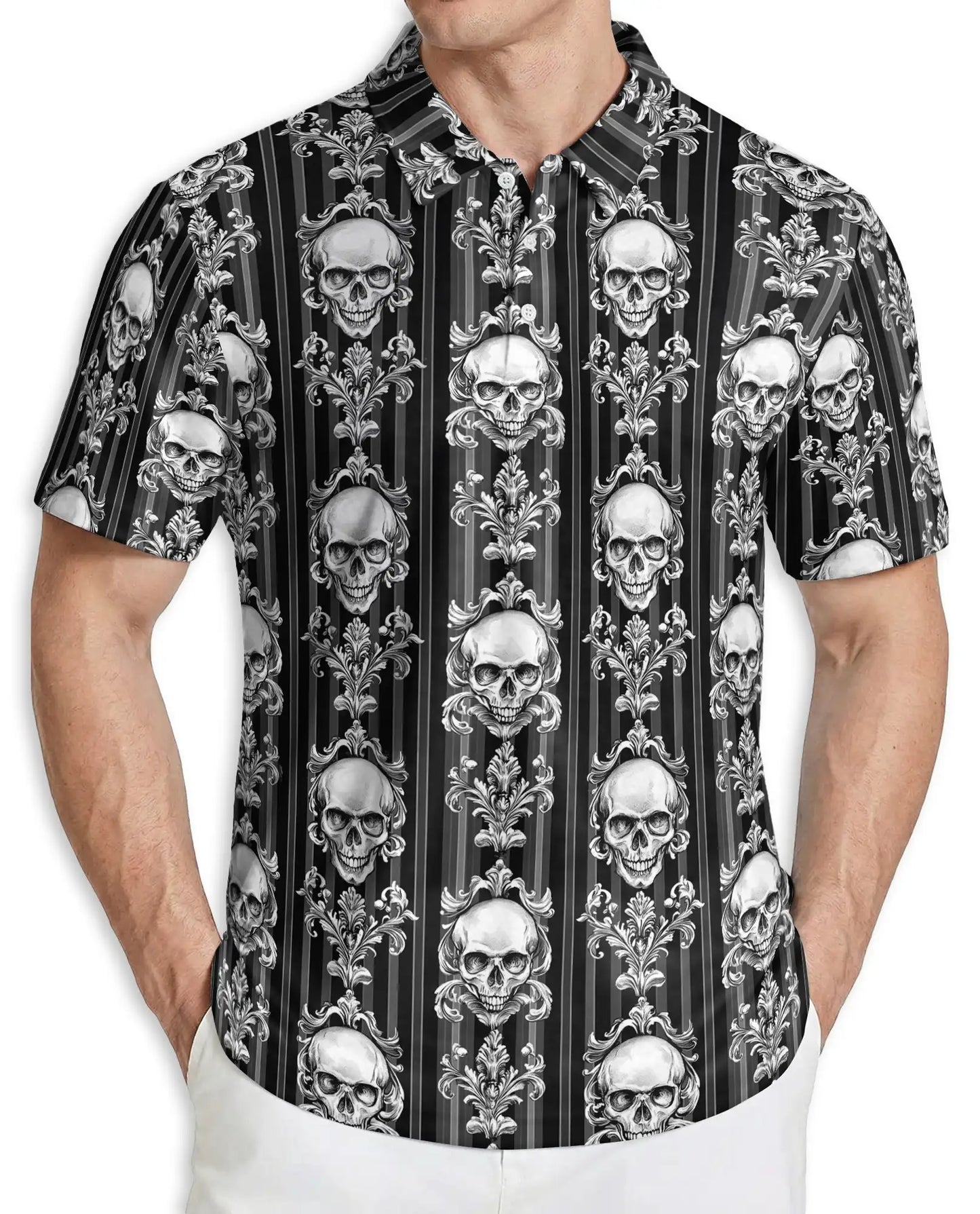 Skull Gothic Stripe Polo Shirt | Azhobbyshop
