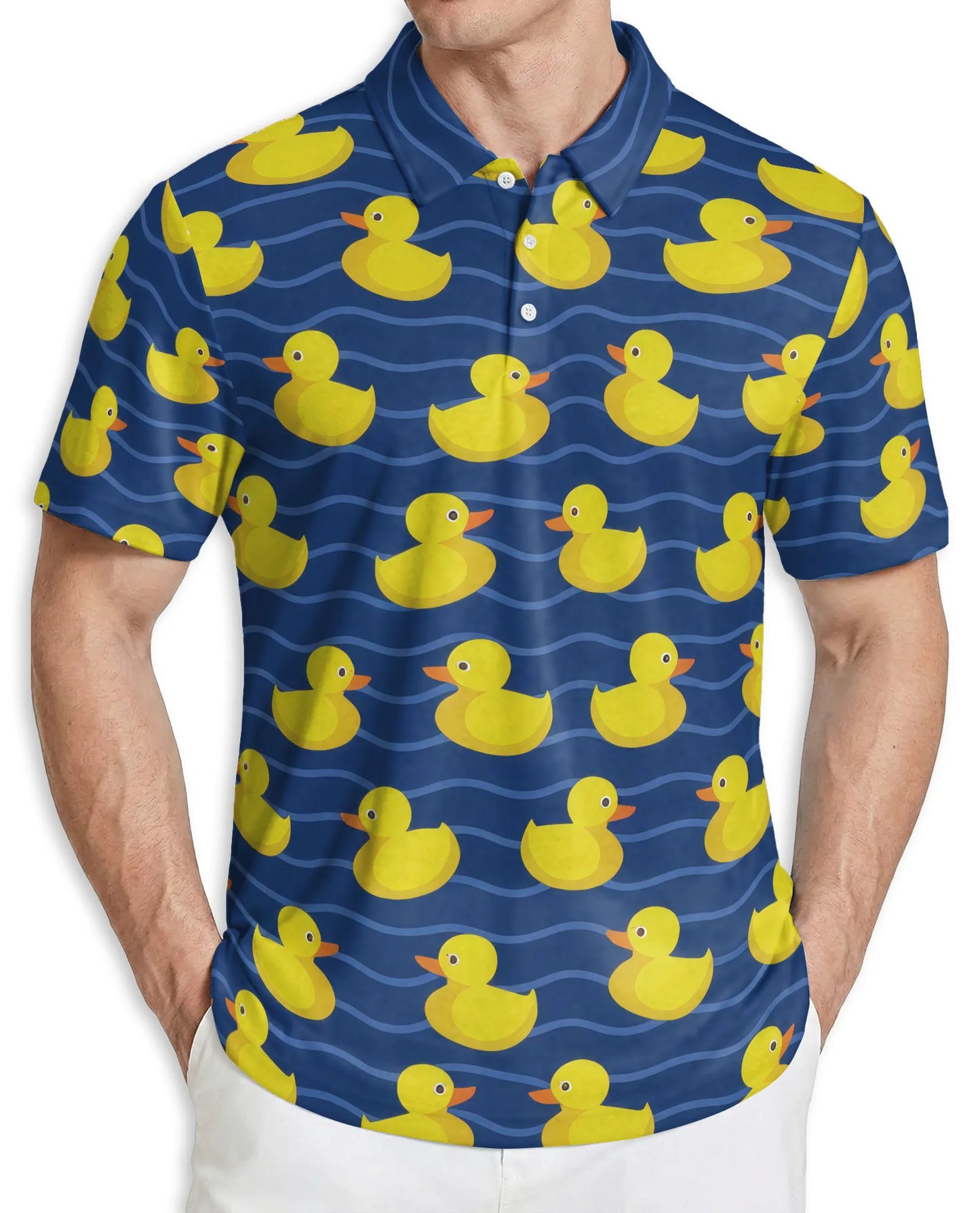 Duck Pattern Polo Shirt Funny Yellow Duck Print | Azhobbyshop