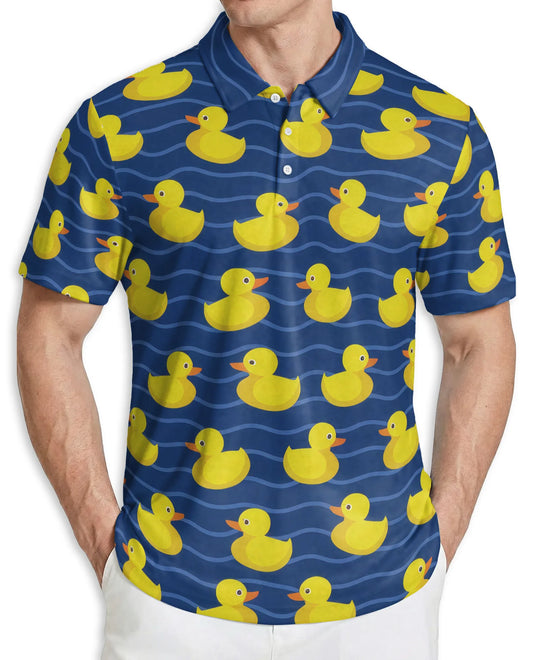 Duck Pattern Polo Shirt Funny Yellow Duck Print | Azhobbyshop