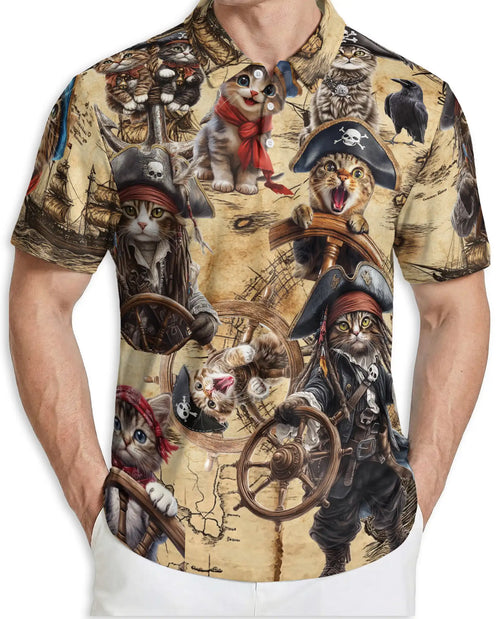 Pirate Cat Polo Shirt- Funny Cat Lover Vintage Style | Azhobbyshop