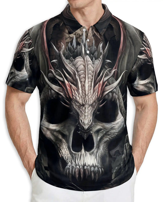 Dragon Skull Polo Shirt – Dark Fantasy Gothic Dragon Design | Azhobbyshop