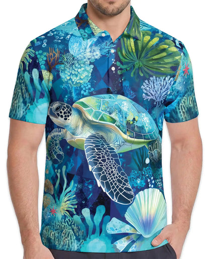 Sea Turtle Ocean Polo Shirt – Underwater Coral Reef Design | Azhobbyshop