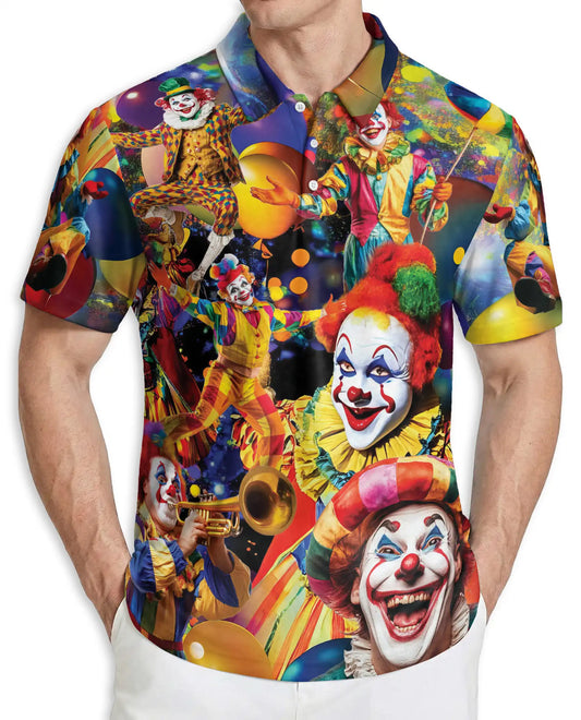 Clown Carnival 3D Polo Shirt for Men – Colorful Circus & Party Print | Azhobbyshop