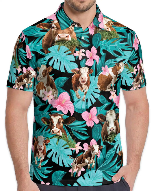 Hereford Cow Tropical Polo Shirt – Funny Farm Hawaiian Floral Shirt | Azhobbyshop