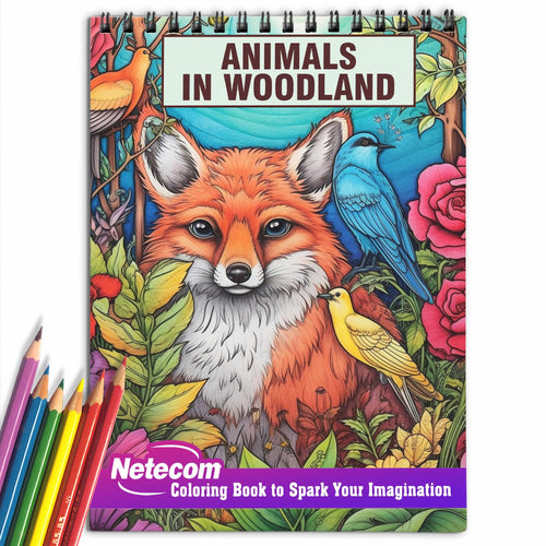 Animals In Woodland Spiral Bound Coloring Book, Unleash Your Creativity with 30 Coloring Pages, Bringing to Life the Majestic and Playful Animals of the Woodland