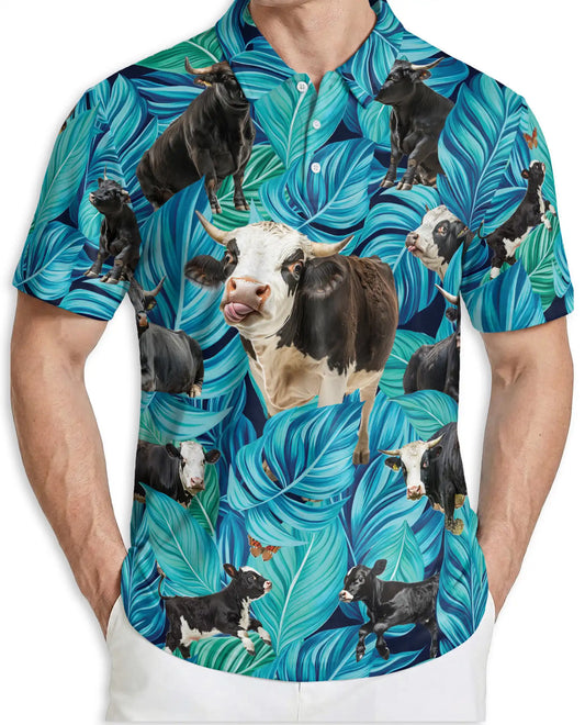 Hereford Cow Polo Shirt- Funny Farm Animal Hawaiian Style | Azhobbyshop
