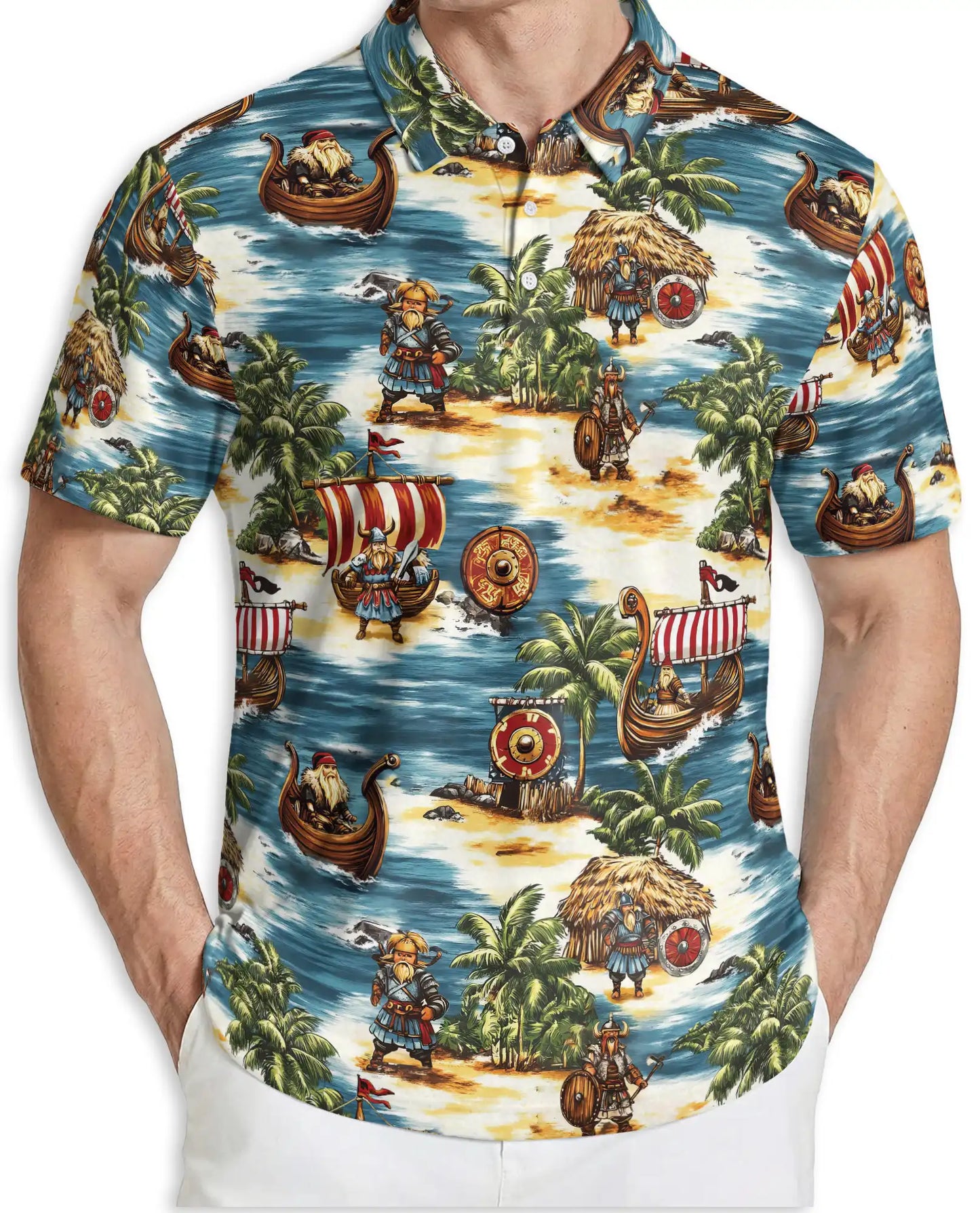 Viking Hawaiian 3D Polo Shirt for Men – Norse Warrior Island Style | Azhobbyshop