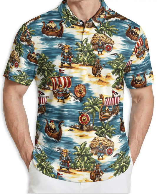 Viking Hawaiian 3D Polo Shirt for Men – Norse Warrior Island Style | Azhobbyshop
