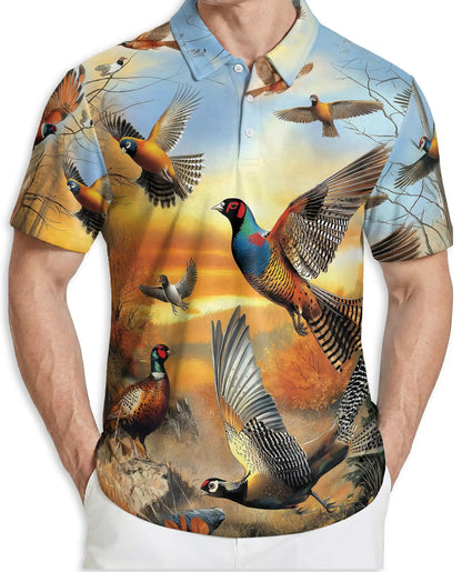 Pheasant Hunting 3D Polo Shirt for Men – Wildlife Bird Outdoor Style | Azhobbyshop