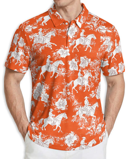 Aloha Polo Shirt Saddle Bronc Orange – Cowboy & Floral Design | Azhobbyshop