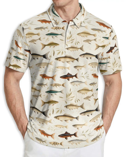 Vintage Fish Pattern 3D Polo Shirt for Men – Classic Fishing Style | Azhobbyshop