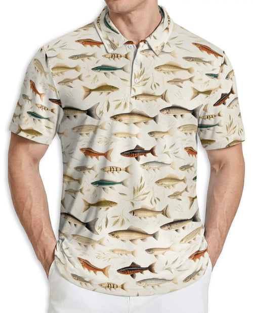 Vintage Fish Pattern 3D Polo Shirt for Men – Classic Fishing Style | Azhobbyshop