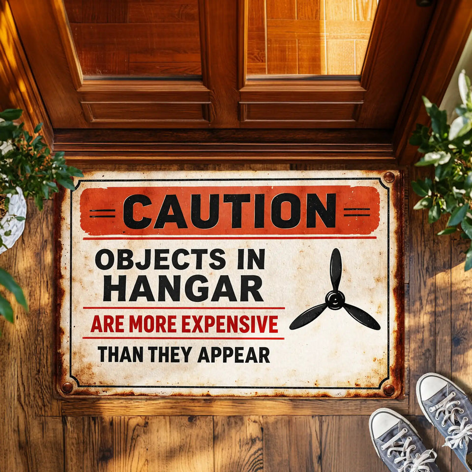 Funny Aviation Doormat – Vintage Hangar Warning Mat