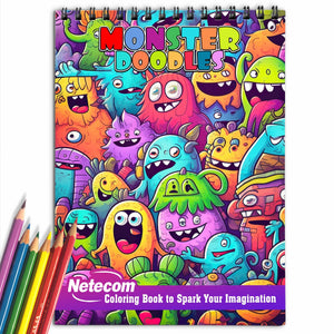 Monster Doodles Spiral Bound Coloring Book, Enjoy 30 Playful Monster Doodles Coloring Pages for Kids and Adults to Create Colorful Monstrous Characters