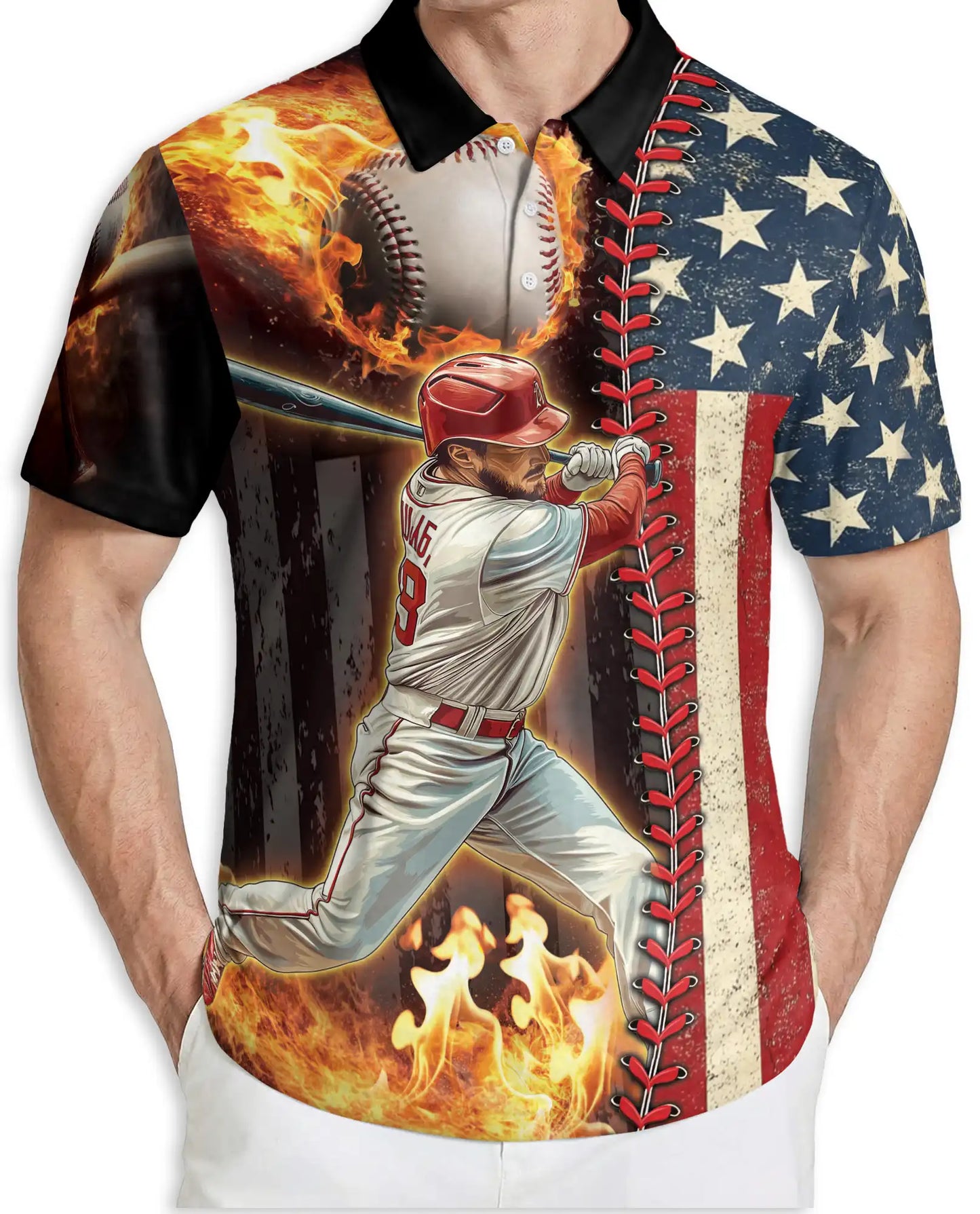American Baseball Polo Shirt- Patriotic USA Flag Design | Azhobbyshop