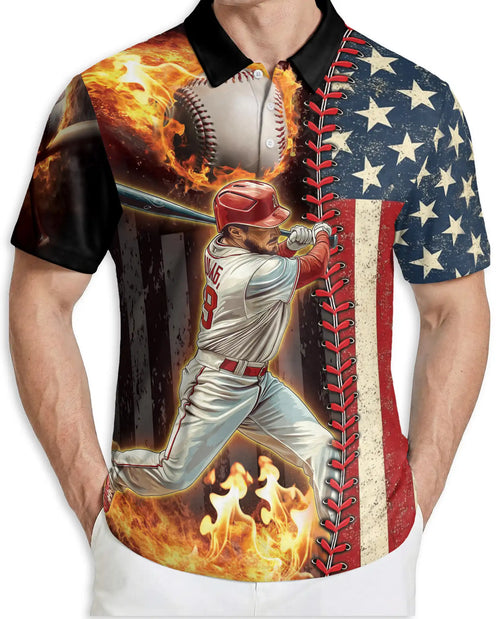 American Baseball Polo Shirt- Patriotic USA Flag Design | Azhobbyshop