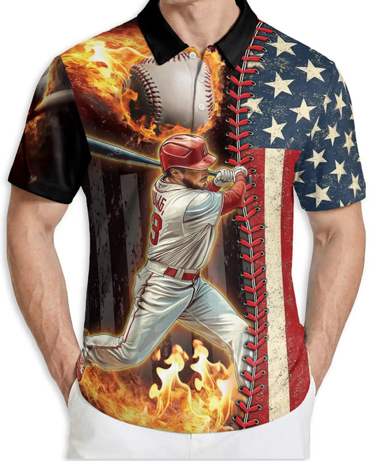 American Baseball Polo Shirt- Patriotic USA Flag Design | Azhobbyshop