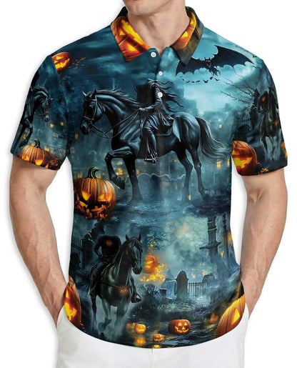 Halloween Dark Rider Horse Pumpkin Polo Shirt | Azhobbyshop