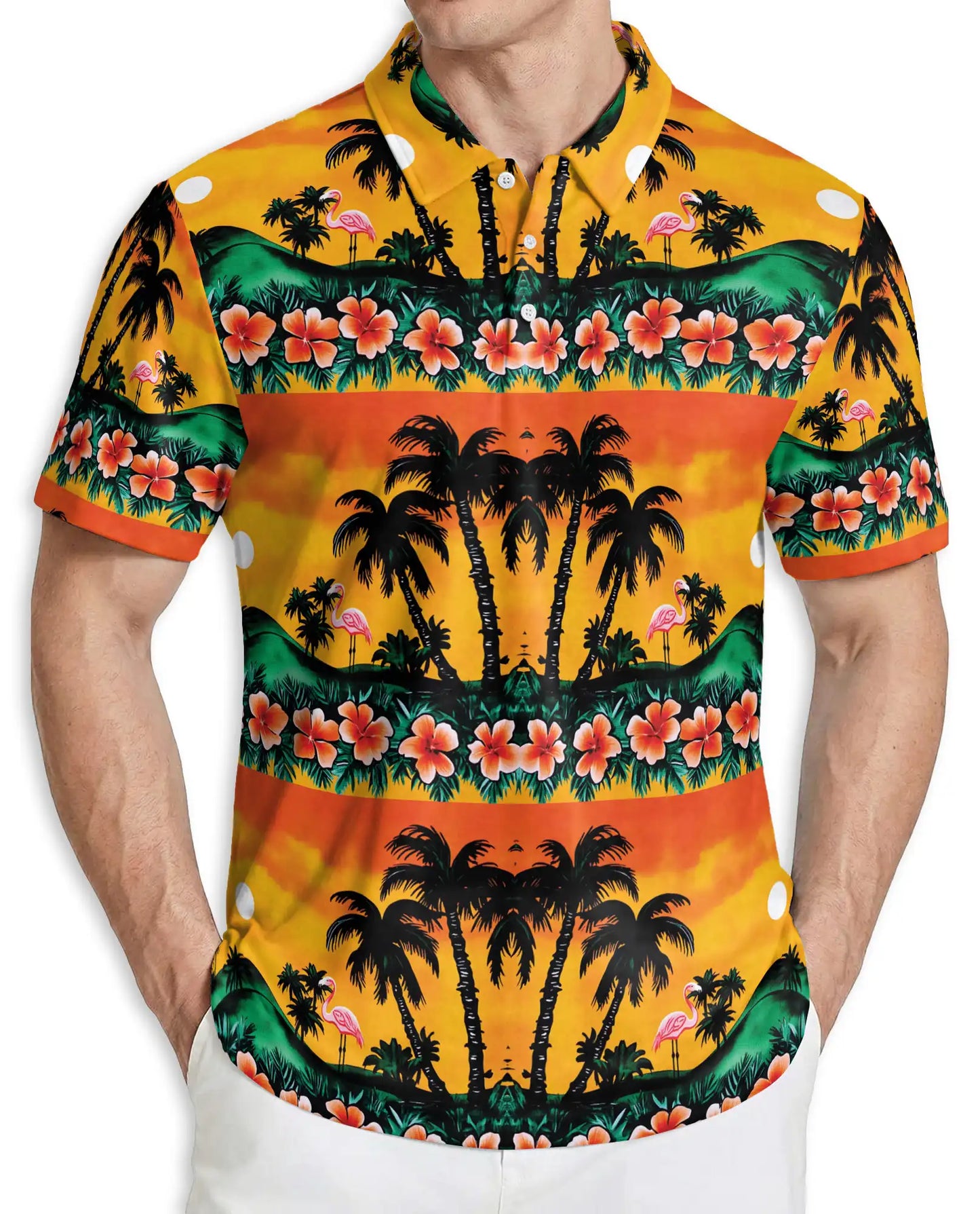 Tropical Sunset Flamingo 3D Polo Shirt for Men – Palm Tree Island Print | Azhobbyshop