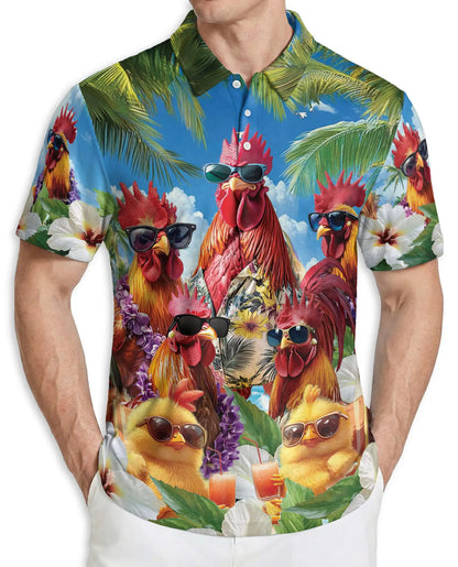 Funny Rooster 3D Polo Shirt – Tropical Hawaiian Style | Azhobbyshop