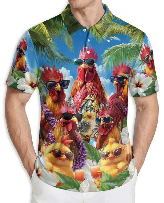 Funny Rooster 3D Polo Shirt – Tropical Hawaiian Style | Azhobbyshop
