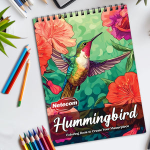 Hummingbird Spiral Bound Coloring Book, Graceful Hummingbirds Amidst Floral Beauty, Ideal for Bird Lovers and Nature Art Enthusiasts