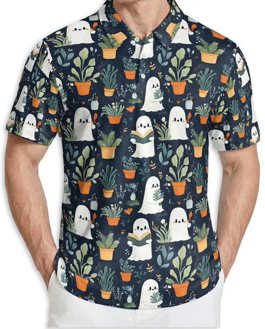 Cute Ghost Plant Polo Shirt for Men – Funny Halloween Garden Style | Azhobbyshop