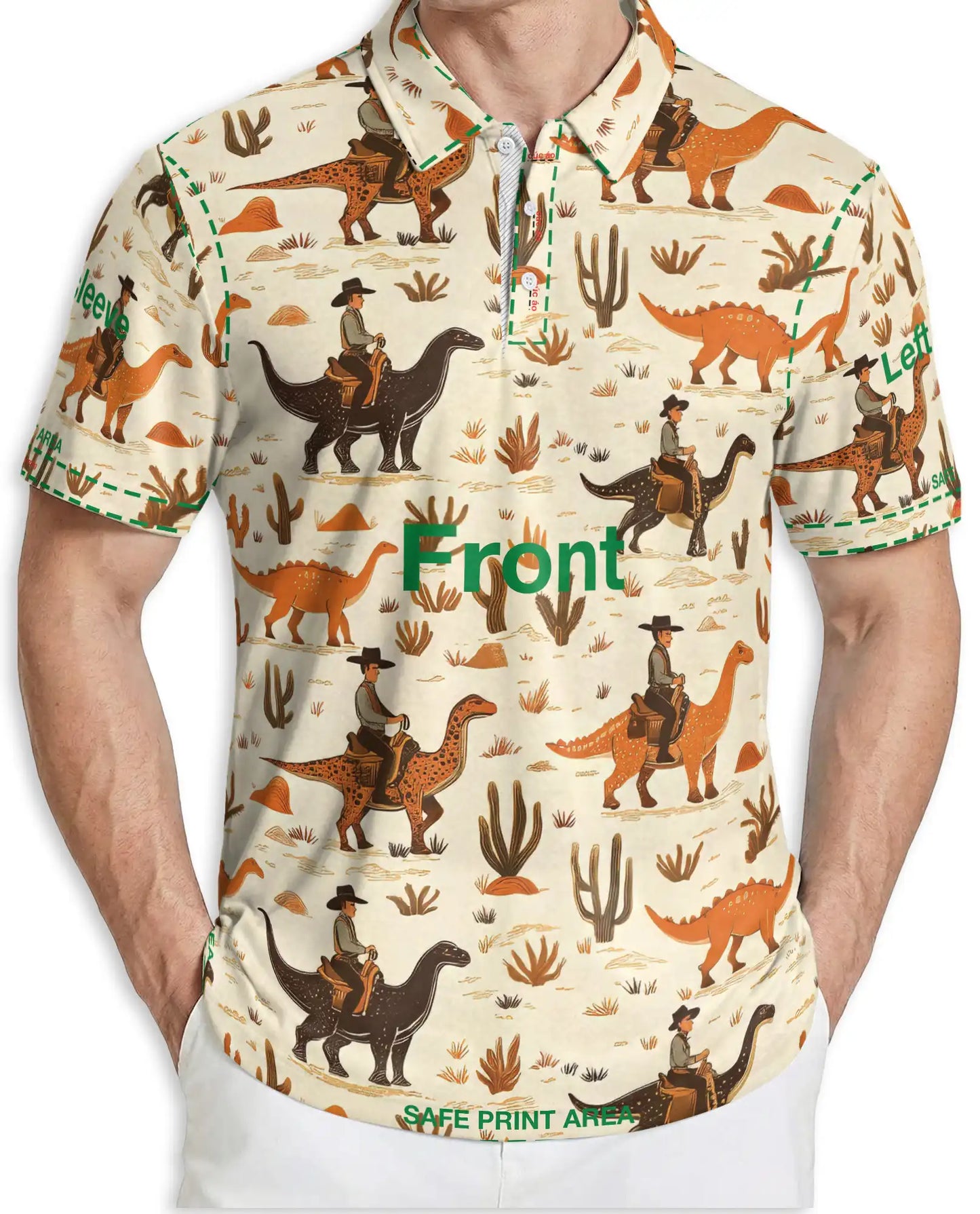 Cowboy Riding Dinosaur 3D Polo Shirt for Men – Western Dino Style | Azhobbyshop