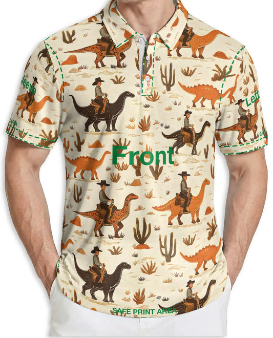 Cowboy Riding Dinosaur 3D Polo Shirt for Men – Western Dino Style | Azhobbyshop