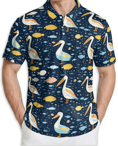 Pelican Ocean 3D Polo Shirt for Men – Coastal Beach Bird Pattern Style | Azhobbyshop