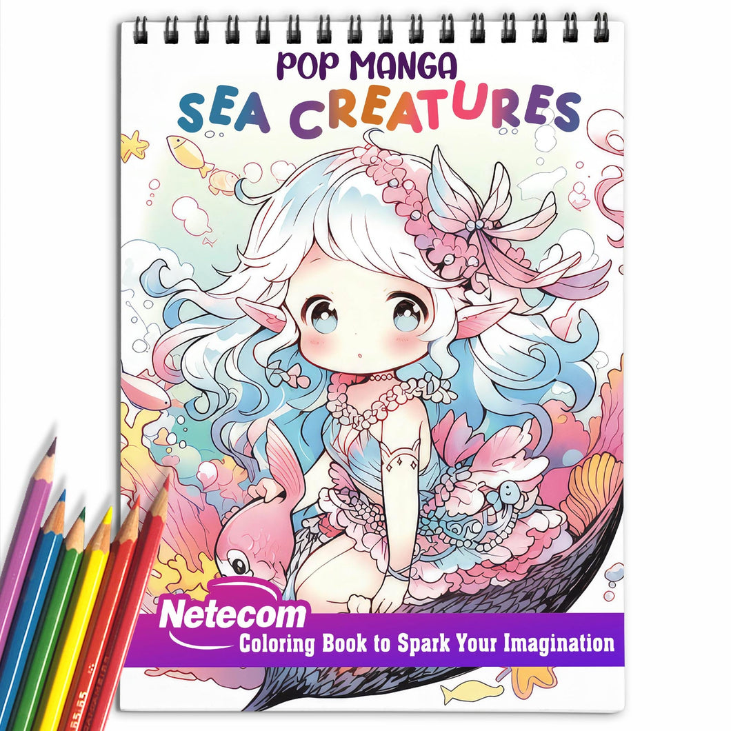 Pop Manga Sea Creatures Spiral Bound Coloring Book: 30 Exquisite Coloring Pages to Bring these Fascinating Creatures to Life