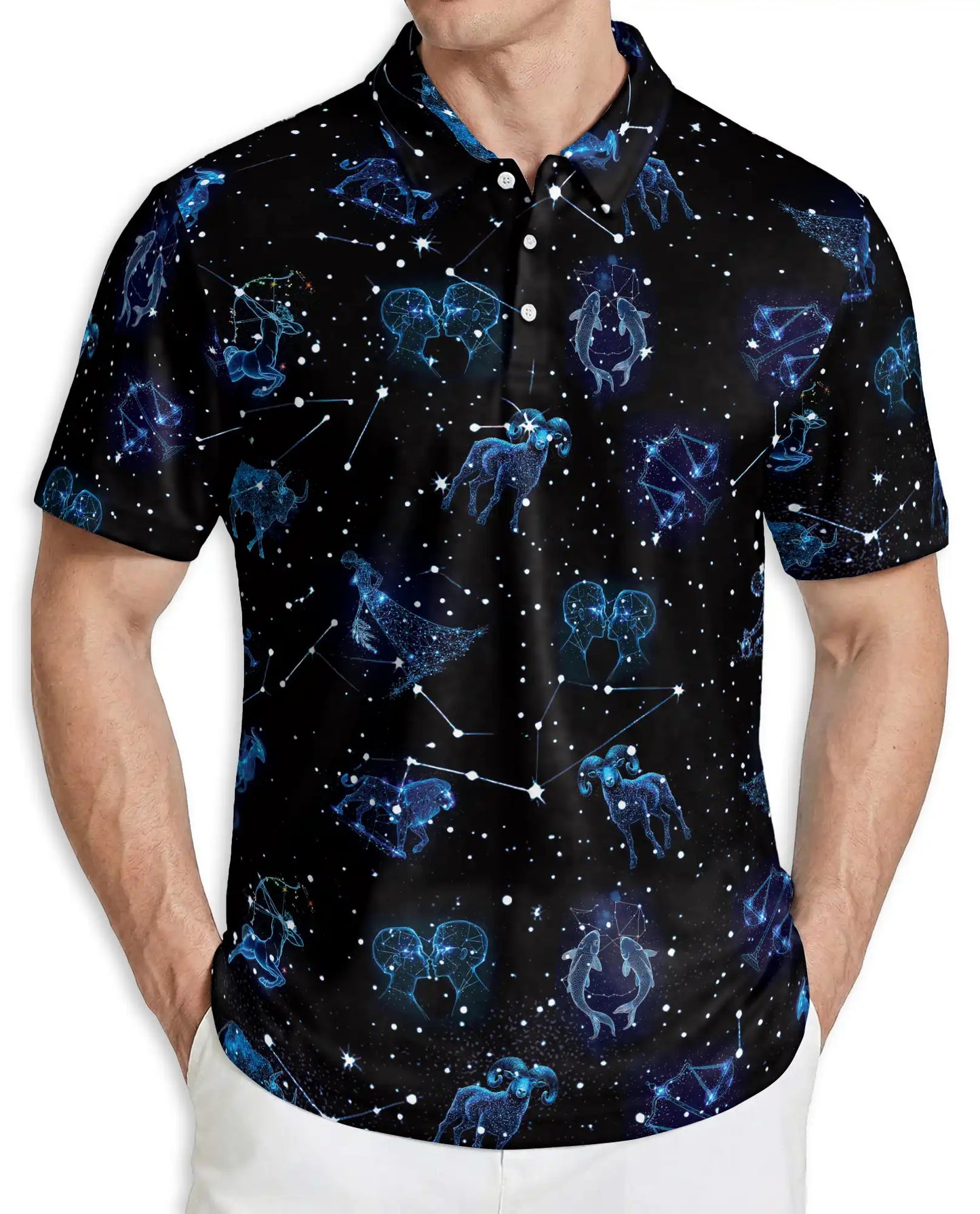 Zodiac Constellation Polo Shirt – Astrology Star Sign Galaxy Print | Azhobbyshop