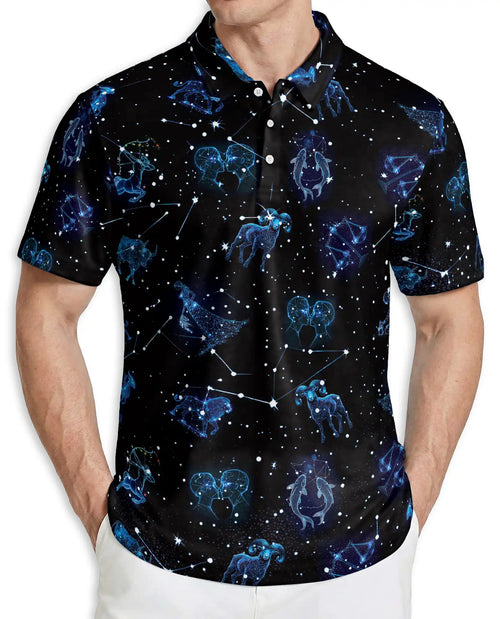 Zodiac Constellation Polo Shirt – Astrology Star Sign Galaxy Print | Azhobbyshop