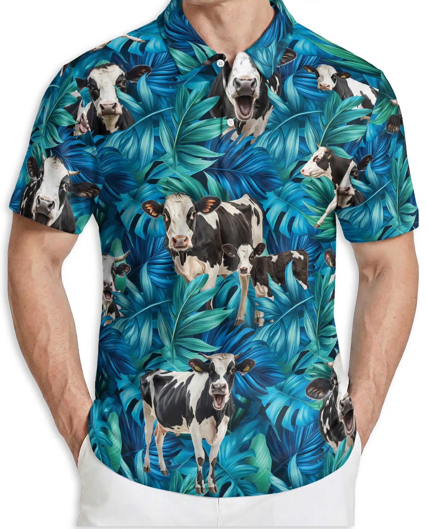 Cow Tropical 3D Polo Shirt for Men – Funny Farm Animal Hawaiian Style | Azhobbyshop
