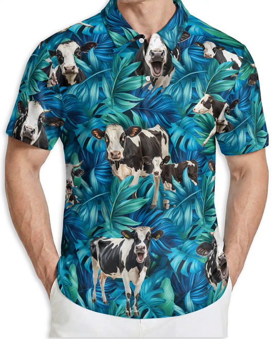 Cow Tropical 3D Polo Shirt for Men – Funny Farm Animal Hawaiian Style | Azhobbyshop