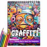 Graffiti Spiral Bound Coloring Book, Express Yourself with 30 Coloring Pages, Bringing Life to Walls adorned with Graffiti Art and Personal Messages