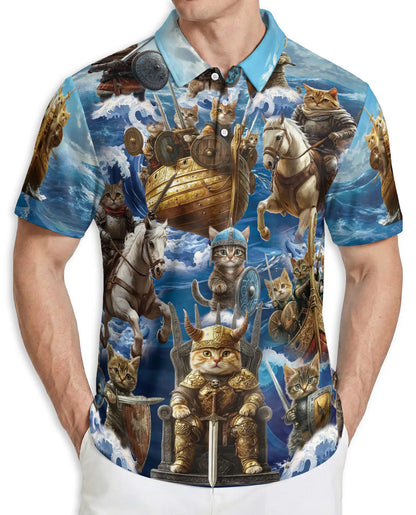 Fantasy Warrior Cat Polo Shirt – Epic Battle Cat Riding Print | Azhobbyshop