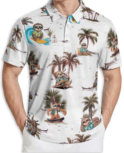 Sloth Hawaiian 3D Polo Shirt for Men – Funny Tropical Beach Style | Azhobbyshop
