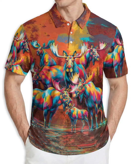 Colorful Moose Wildlife Polo Shirt | Azhobbyshop